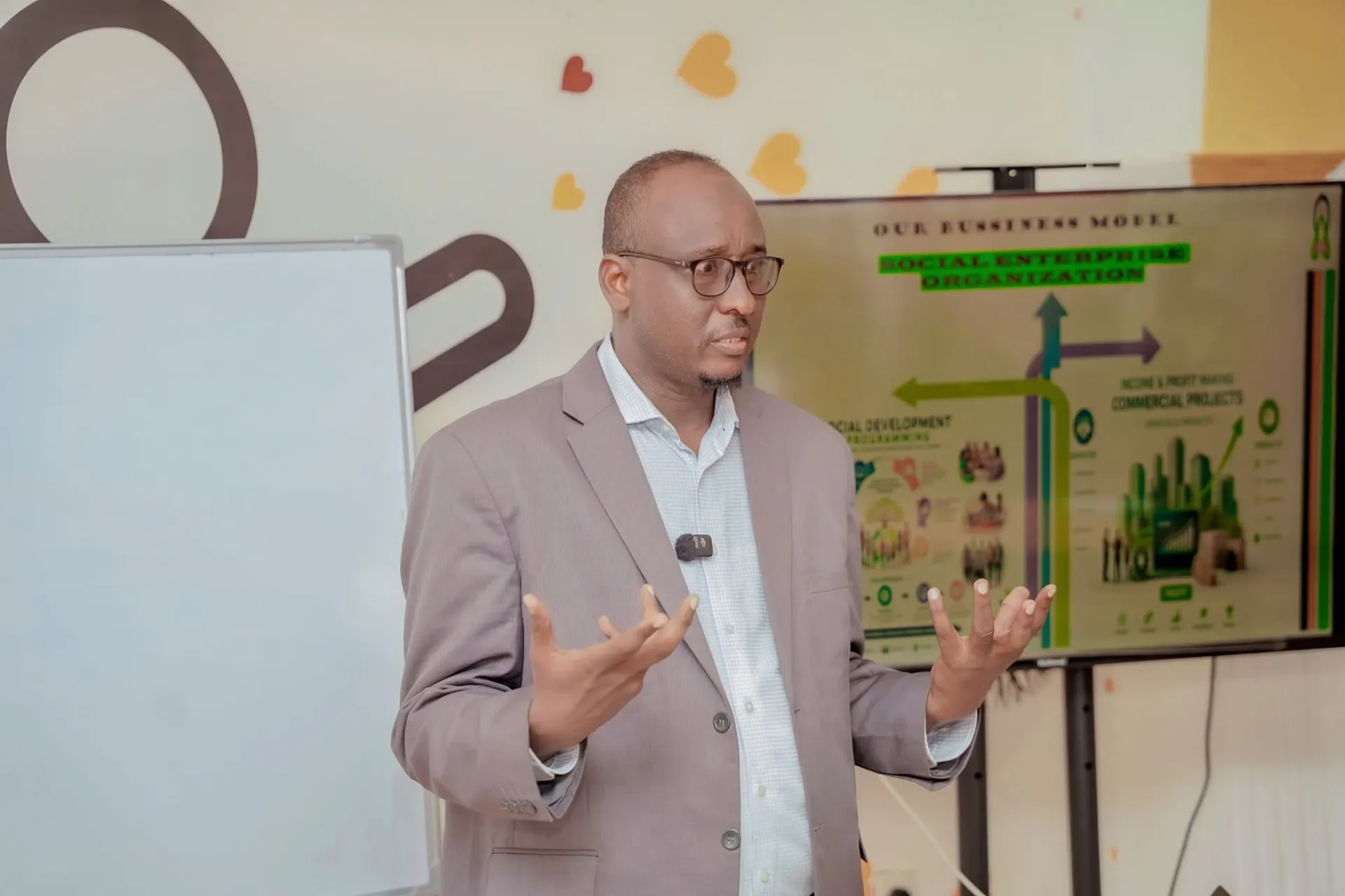 A facilitator presenting IDEA's social enterprise business model